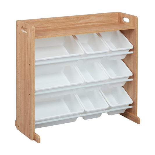 ECR4Kids - Organizador de Almacenamiento de 3 Niveles con Estante y Repisas Organizadoras, organización de Aula, Color Natural OscuroBlanco
