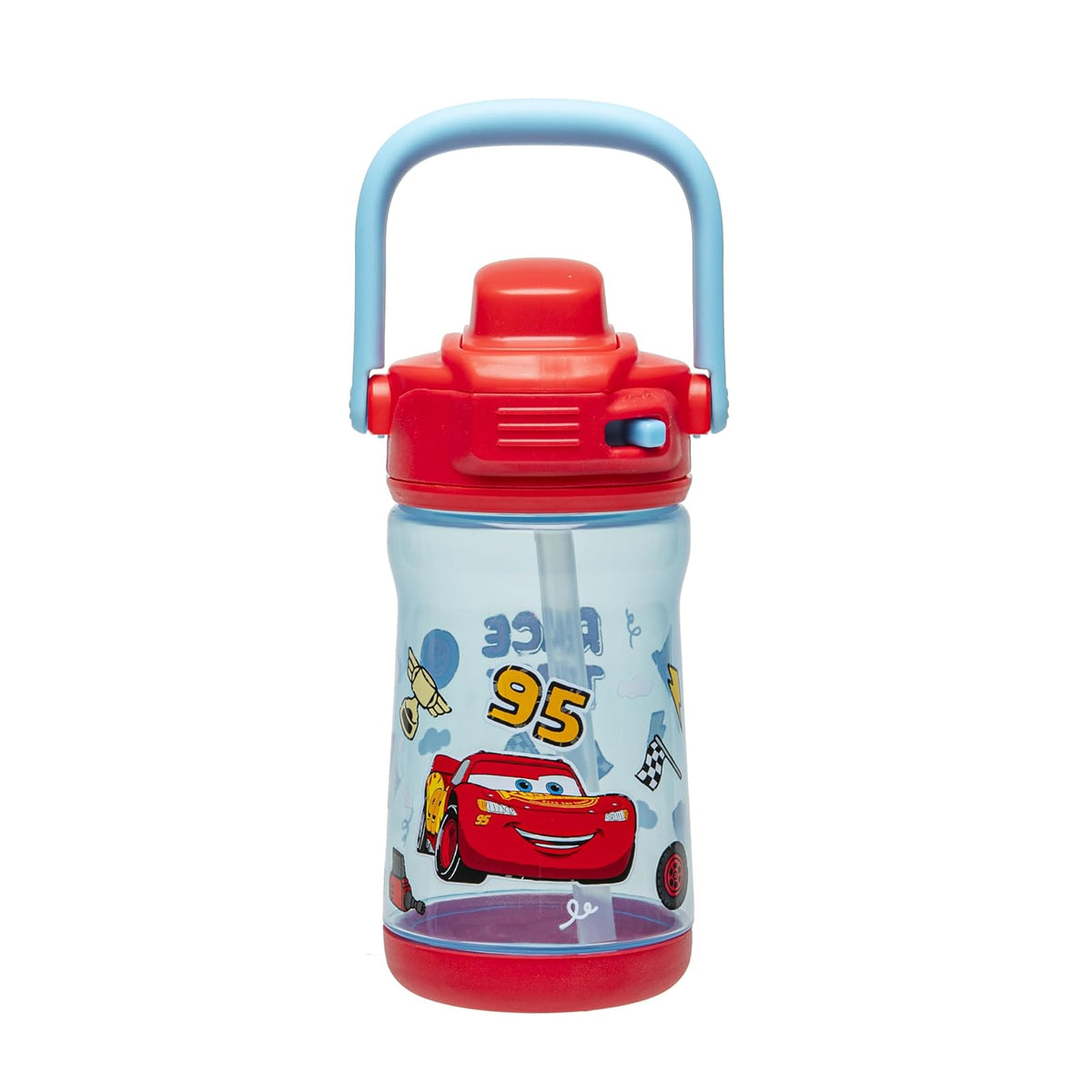 Zak Designs - Botella de agua para niños, con diseño de princesa de Disney, de plástico de 12 onzas, duradera y a prueba de fugas con boquilla de bloqueo de líquido, asa de transporte, base protectora - Disney Pixar Cars (Lightning McQueen)