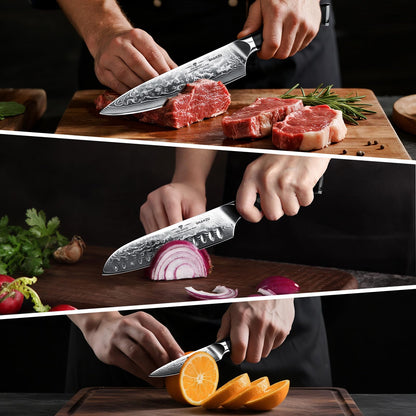 SHAN ZU 3 Piezas Juego de Cuchillo de Cocina, Set Cuchillo de Cocina Japones de Acero de 67 Capas, Cuchillo de Chef Cuchillo Santoku Cuchillo Pelador - PRO Series