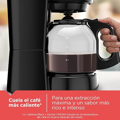 Black+Decker Cafetera 12 Tazas con Sistema de Goteo Vortex, CM0916B | Filtro permanente con función mantener caliente y dispositivo de interrupción de colado