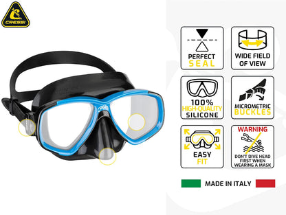 Cressi Perla, Mascarilla de Silicona para Adultos de Volumen Interior pequeño para Buceo, Snorkeling, Calidad Italiana Desde 1946