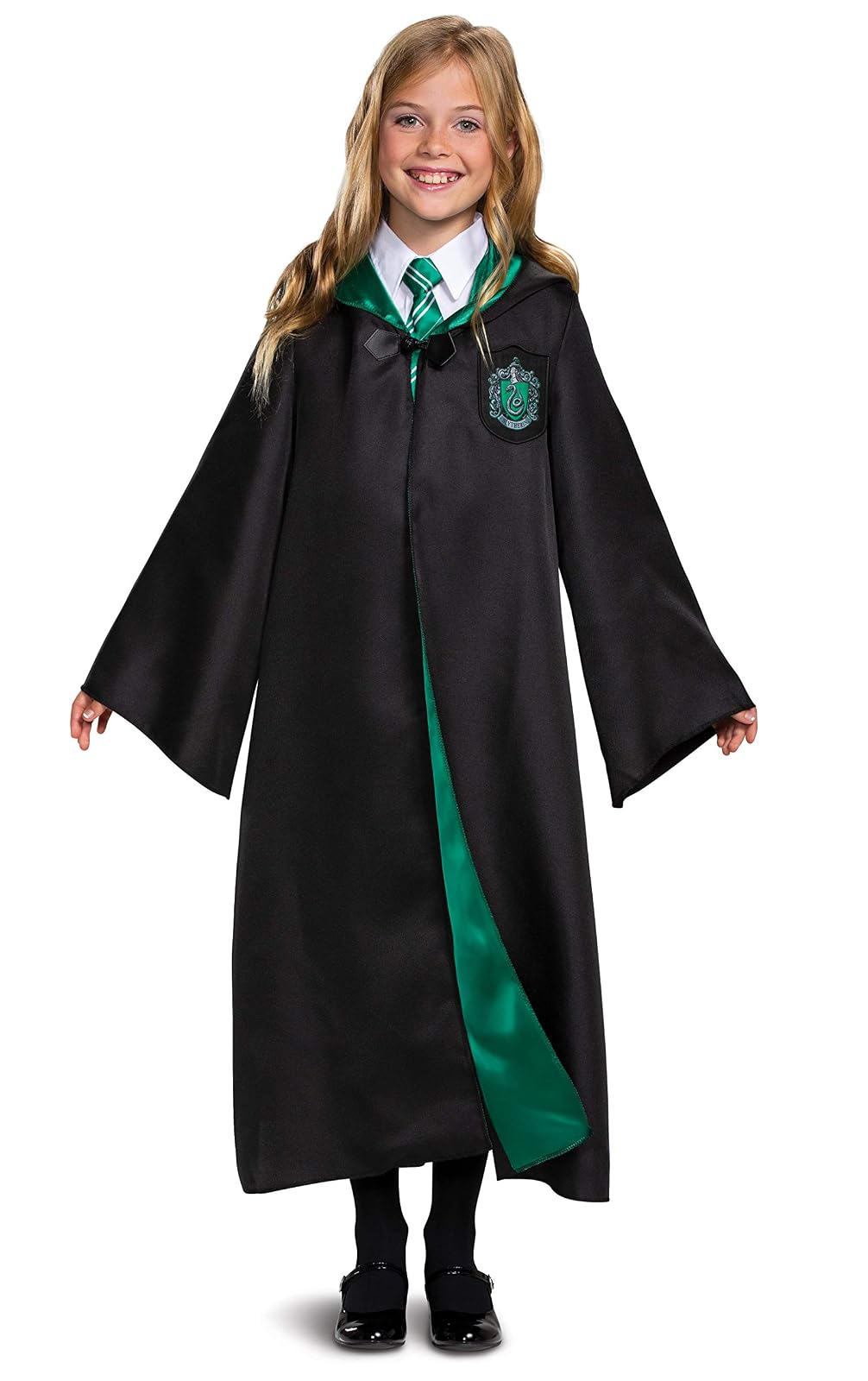 Disfraz de Harry Potter Slytherin - Disfraz de disfraz infantil de lujo, negro y verde, talla L (10-12) - Slytherin - Grande (10-12)