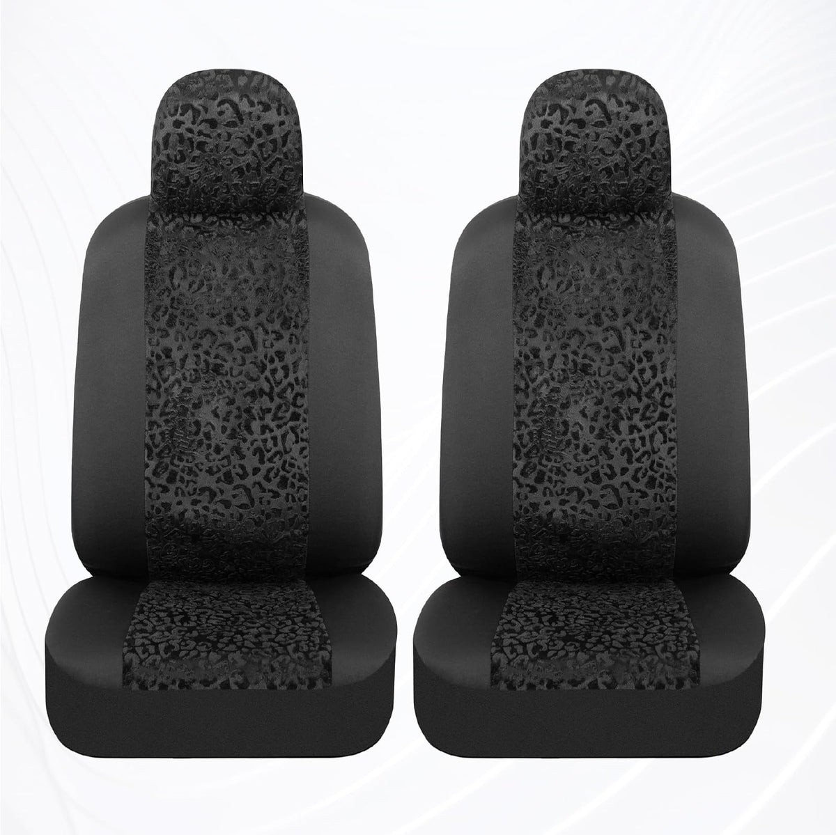 BDK SC553 Juego Fundas Asiento Automóvil Leopardo Negro Delanteros Estampado Animal Reposacabezas Diseño Sin Lados Fácil Instalación para Automóviles Camiones SUV 2 Piezas