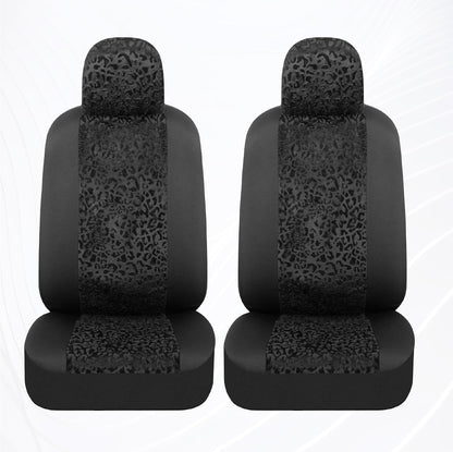 BDK SC553 Juego Fundas Asiento Automóvil Leopardo Negro Delanteros Estampado Animal Reposacabezas Diseño Sin Lados Fácil Instalación para Automóviles Camiones SUV 2 Piezas