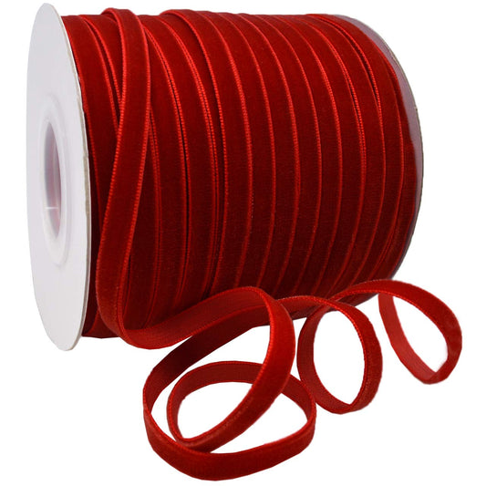 Morex Ribbon Viviana - Cinta de terciopelo suave, terciopelo sedoso, decoración de boda y día festivo, costura y manualidades, envoltura de regalo, 1/4 pulgadas x 70 yardas, rojo
