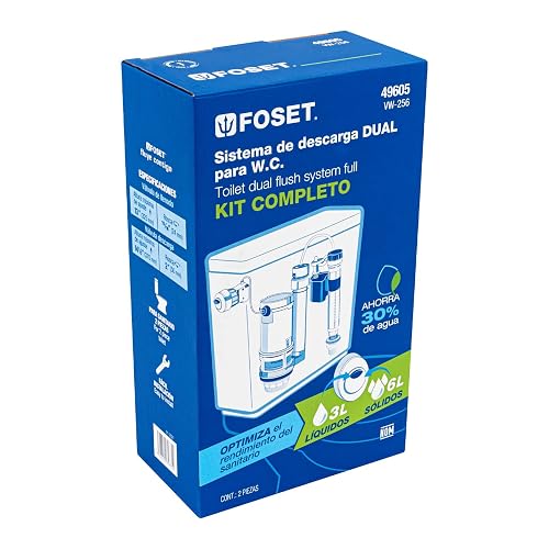 Foset VW-256, Juego de accesorios para WC, con sistema DUO, altura ajustable de válvula de llenado de 7 1/2" a 10 1/2"