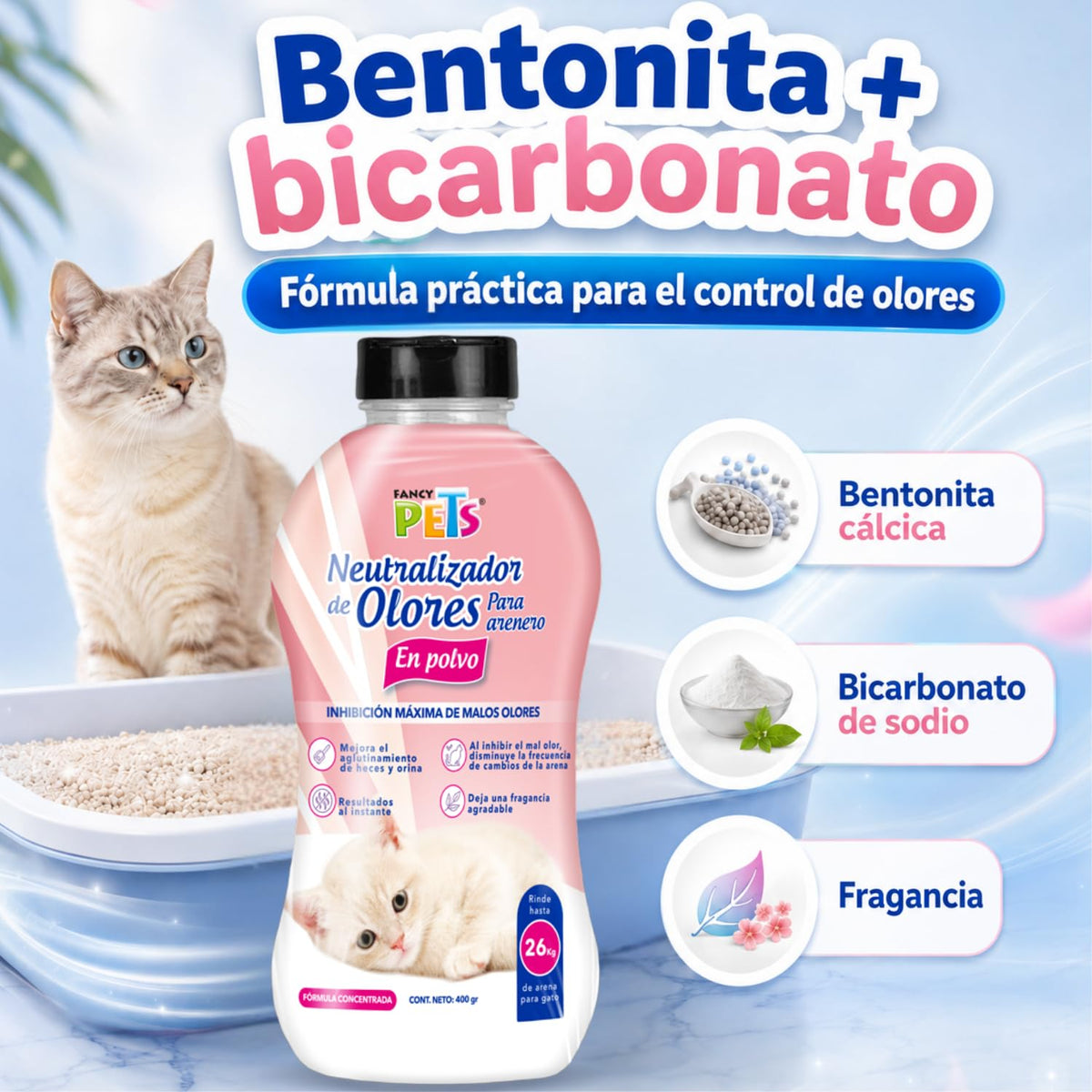Fancy Pets Neutralizador de Olores en Polvo para Arenero para Gato 400g