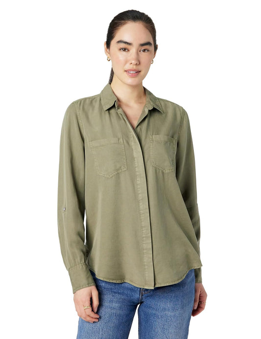 DKNY - Playera de Manga Larga Dividida para Mujer