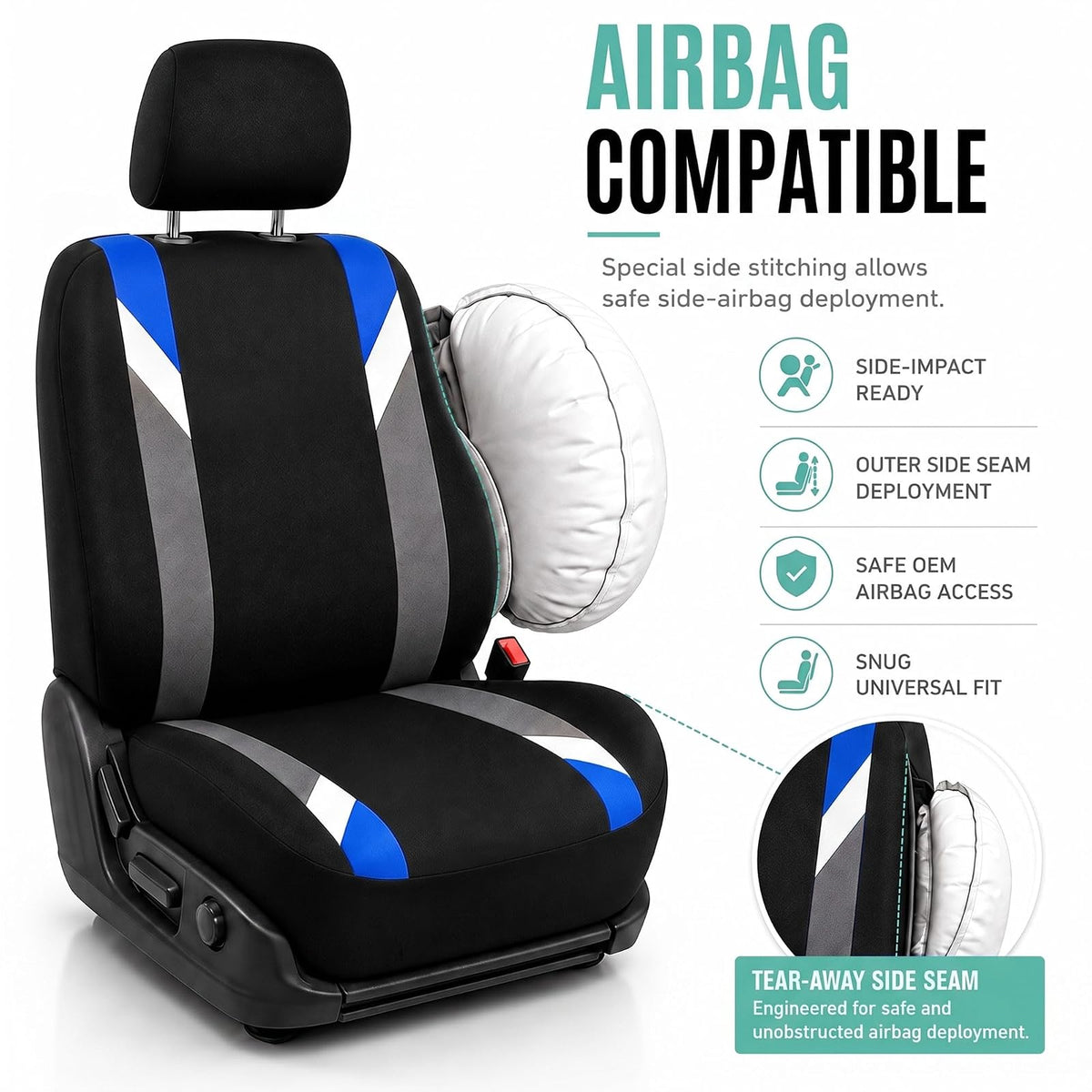 FH GROUP FB033BLUE102 Bucket Seat Cover (Modernistic Airbag Compatible (Set of 2) Blue)