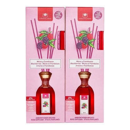 Cristalinas Ambientador de Cañas Ratán 40ml Difusor sin Alcohol - Moras y frambuesas - 2 pzas