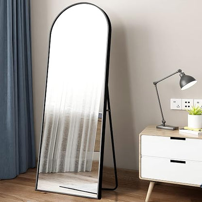 NeuType Espejo arqueado de Longitud Completa para Colgar o apoyado contra la Pared, Espejo de recámara Grande de Gran tamaño, Espejo de Piso, Marco Fino de aleación de Aluminio, Negro, 65 x 22