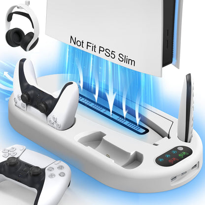 AMZDM for PS5 Stand Cooling Station with Dual PS5 Charging Station Playstation 5 Console Cooler Docking Station with Cooling Fan PS5 Controller Fast Charging PS 5 Disc & Digital Standard Version White