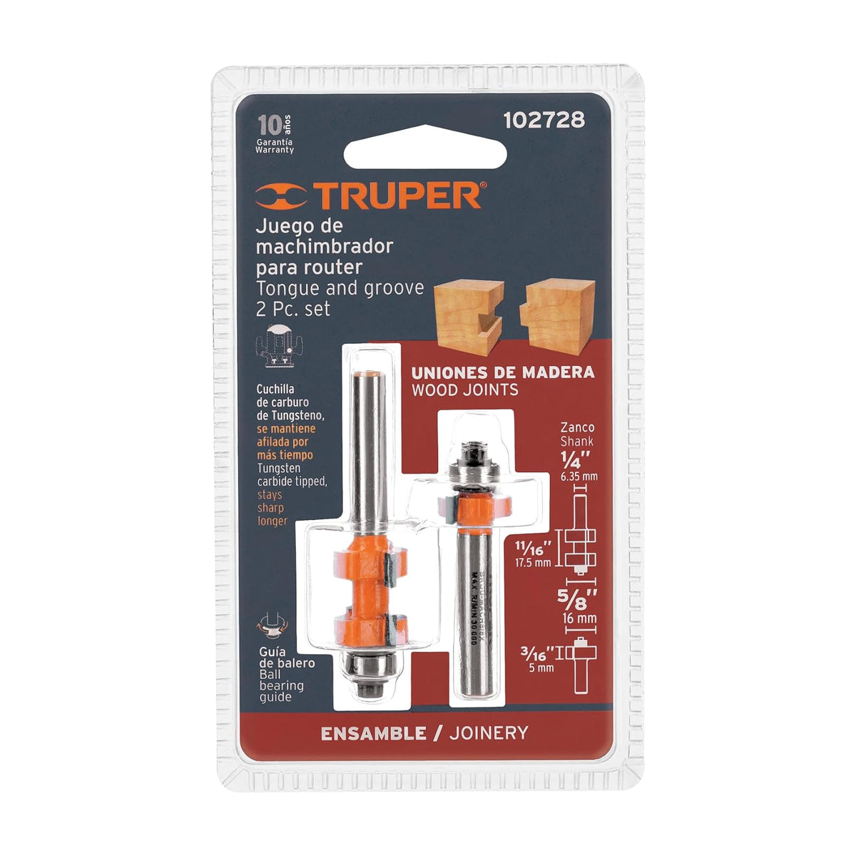Truper BROU-MACH5/8X, Juego de machimbrador, 5/8", con balero