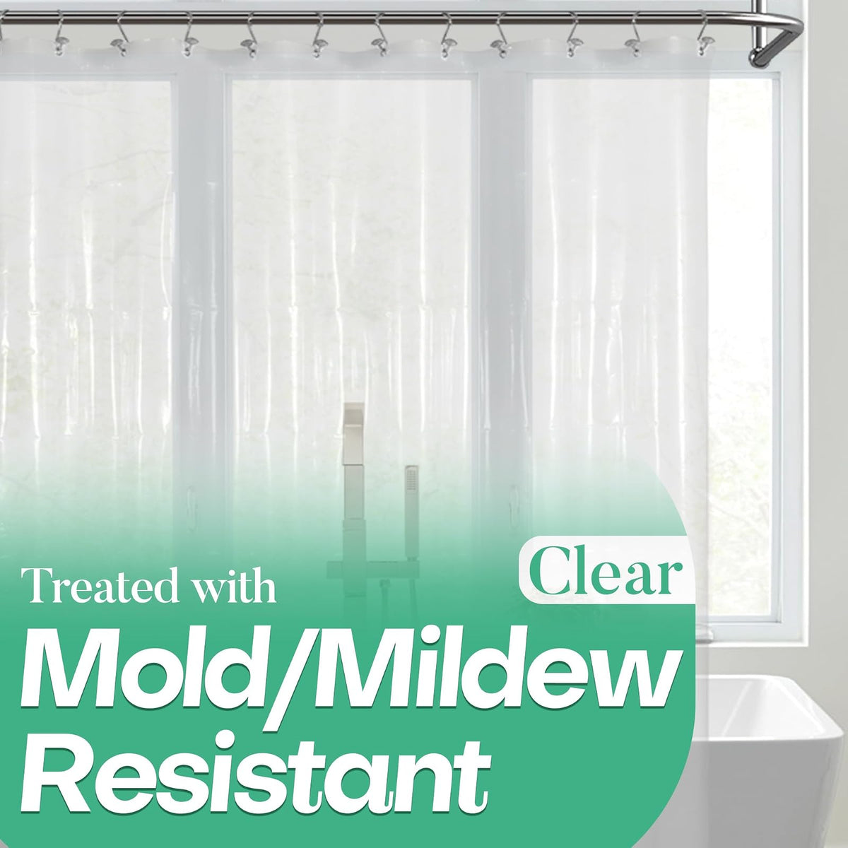 Mrs Awesome - Cortina de ducha transparente con 3 imanes, 72 x 72 pulgadas, cortina de ducha de plástico resistente para baño, ligera, impermeable, transparente