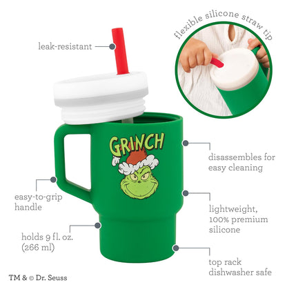 Infantino My 1st Tumbler, taza de silicona para beber con popote y asa, taza de bebé resistente a derrames para poner en marcha, botella de transición sin BPA, verde Grinch