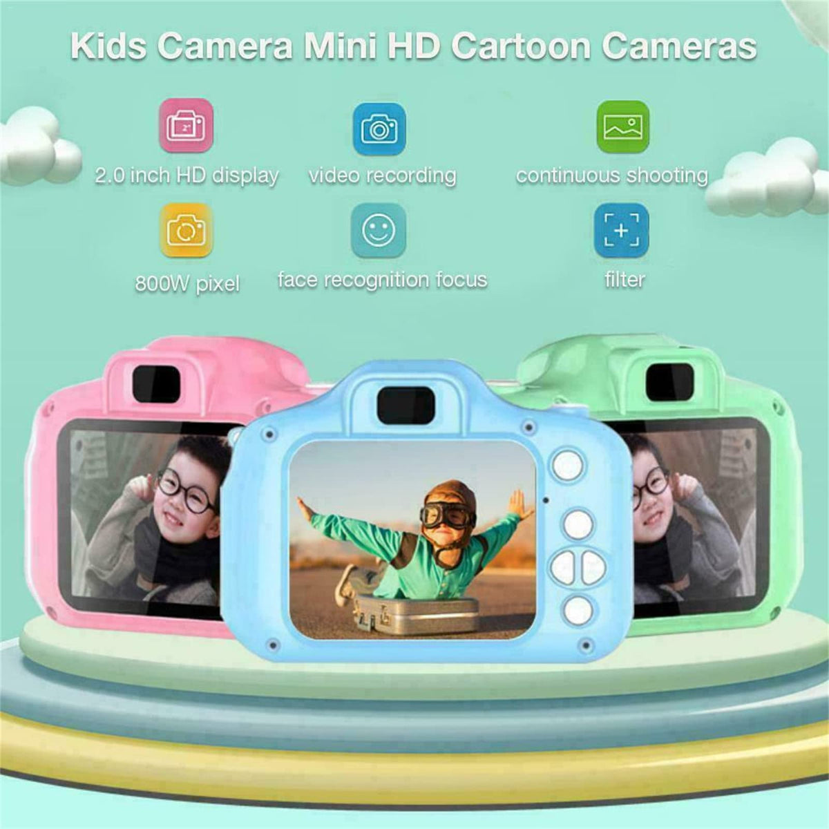 Terowu Cámara para Niños, Cámara Infantil con 32GB Tarjeta de Memoria Micro SD, Cámara Fotografica con Pantalla IPS de 2.0, cámara Digital para niños 3+ Años, Regalo para Cumpleaños, Navidad, Verde
