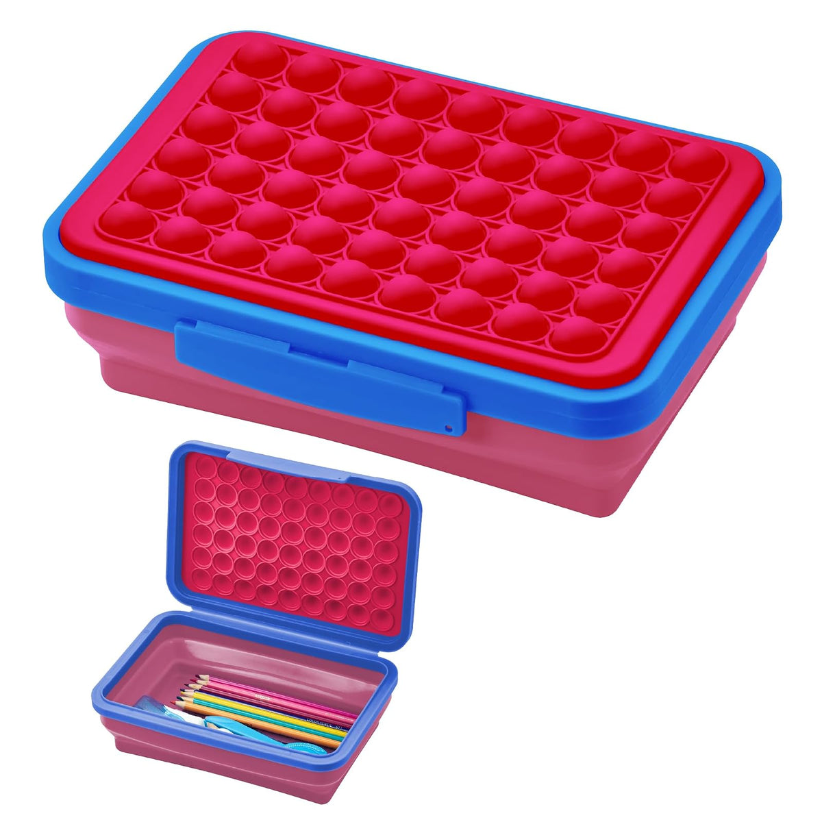 LockerMate by Bostitch - Caja de lápices expandible con estuche plegable Pop-It para manualidades y suministros escolares, color rosa y morado - Pink - Purple