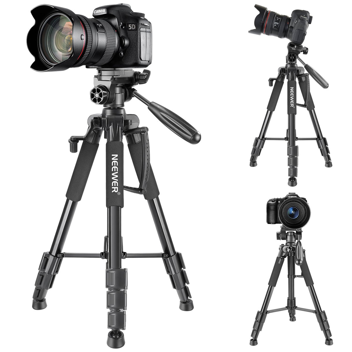 Neewer - Trípode portátil de Aluminio de 142 centímetros con Cabeza giratoria de 3 vías, Bolsa para cámara réflex Digital (DSLR), Carga hasta 4 kilogramos, Color Negro (SAB234)