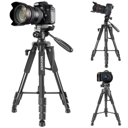 Neewer - Trípode portátil de Aluminio de 142 centímetros con Cabeza giratoria de 3 vías, Bolsa para cámara réflex Digital (DSLR), Carga hasta 4 kilogramos, Color Negro (SAB234)