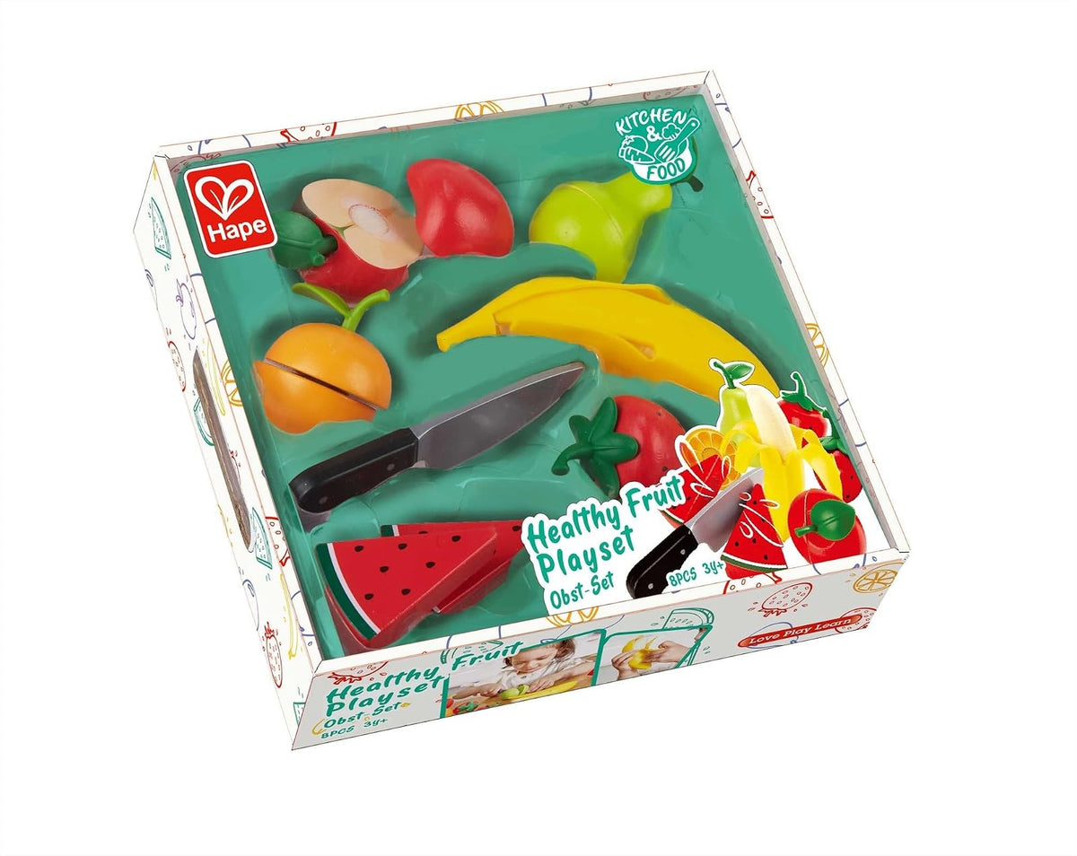 Hape , Juego de rol , Frutas Saludables con Cuchillo de Juguete Realista para Aprender y Jugar. Accesorio Cocina. De 2 a 8 años. E3171