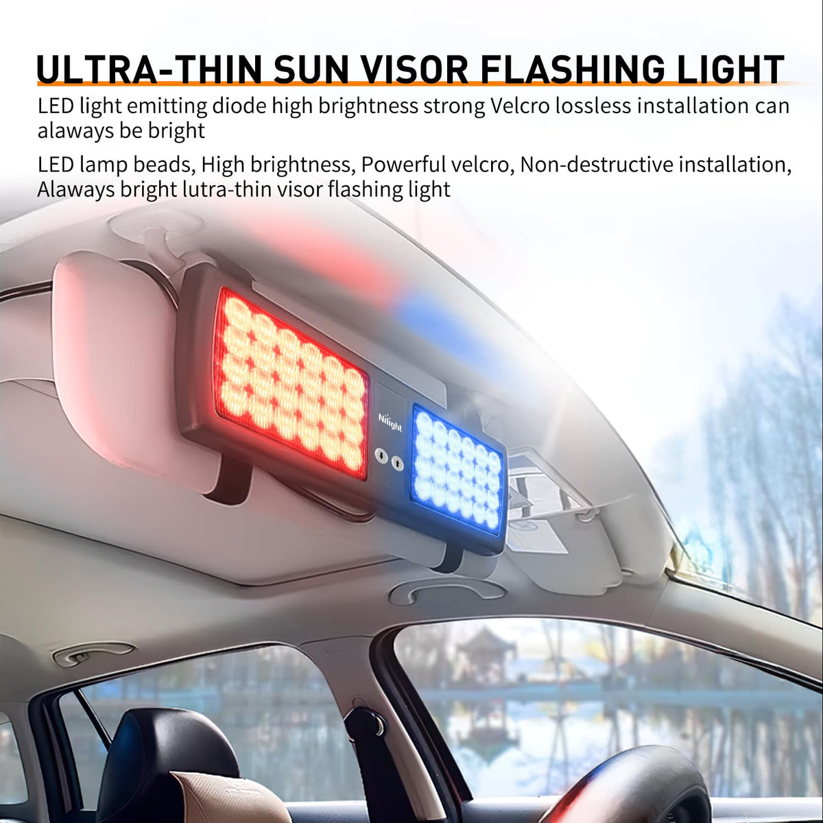 Nilight Red Blue 48LED Visor Strobe Lights Interior Windshield Emergency Warning Light Super Bright LED for Police Enforcement Firefighters Vehicle Trucks