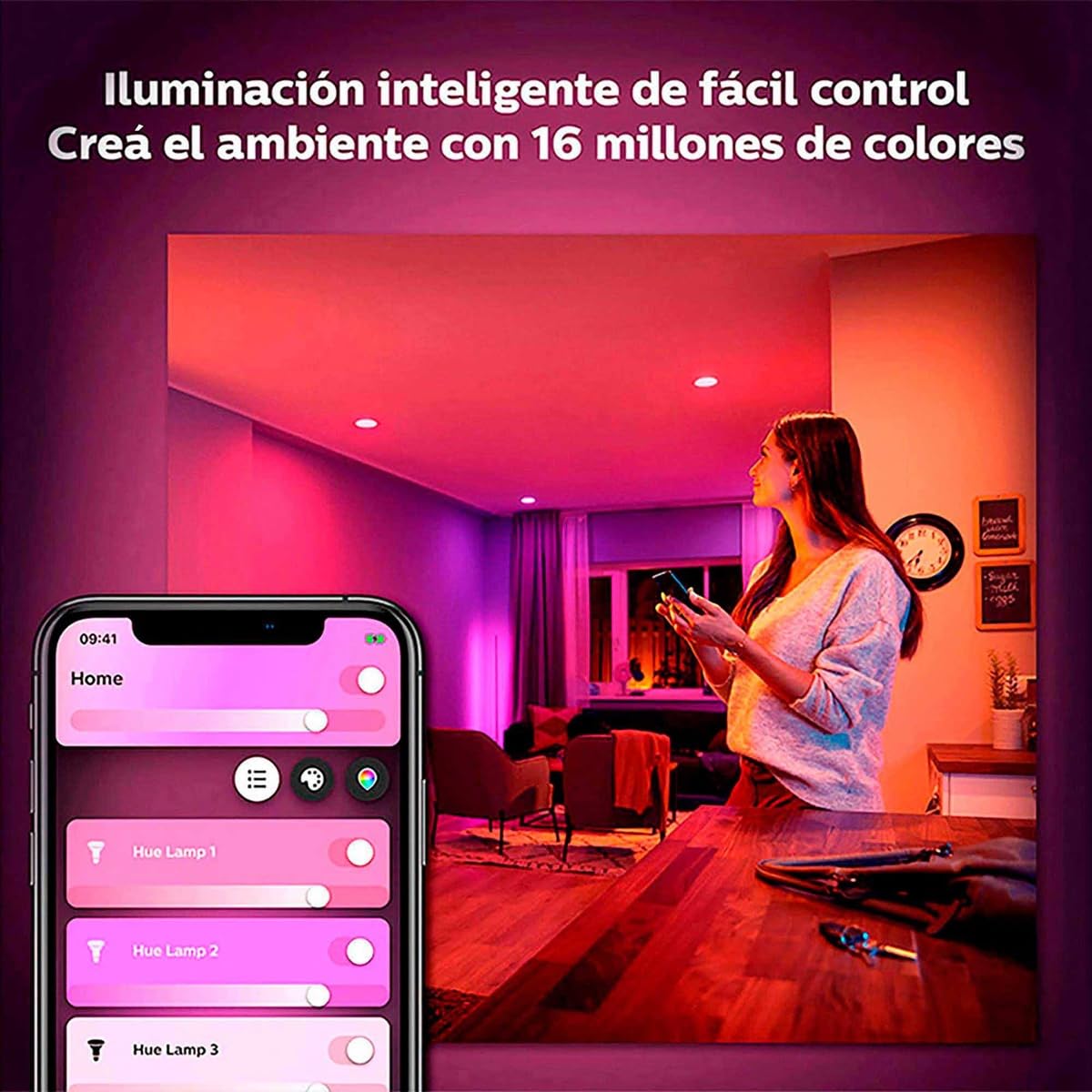 Philips Hue 4 Empotrados Inteligentes -Luz Multicolor