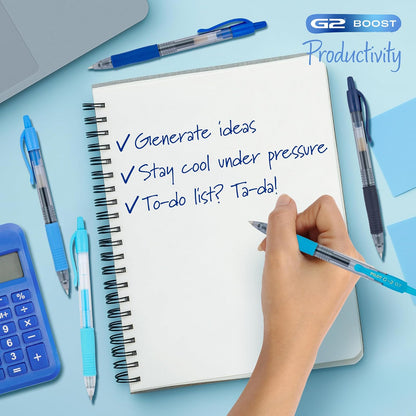 Pilot G2 Boost - Bolígrafos de Gel Azul, Punta Fina 0.7 mm, Paquete de 8 | Los colores de productividad, bolígrafos de tinta negra y azul surtidos, bolígrafo de punta fina de 0,7 mm, bola borrable