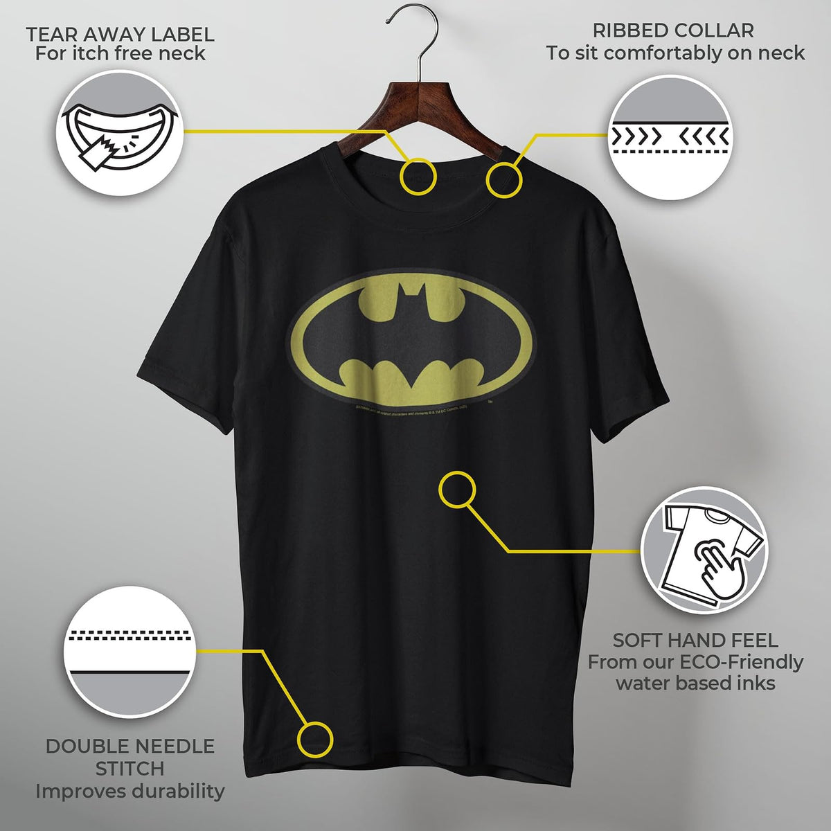 DC Comics Men's Batman Basic Logo T-Shirt, Black