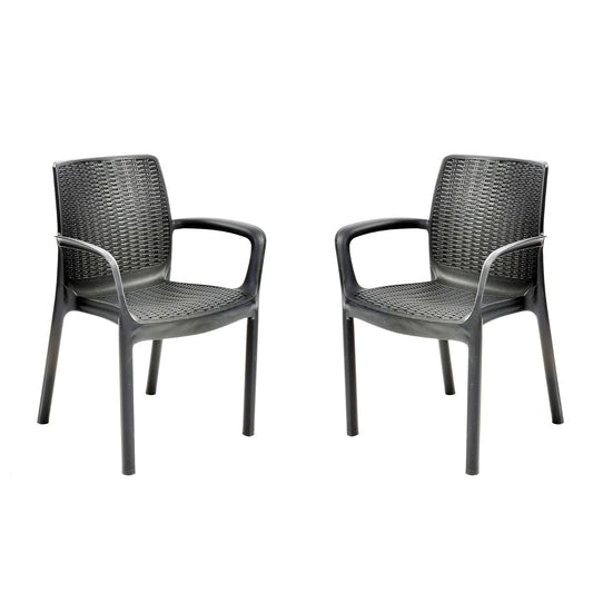 Keter Set de 2 Sillas para Jardin y Exteriores Bali, Sillas de Plastico Modernas, Color Grafito