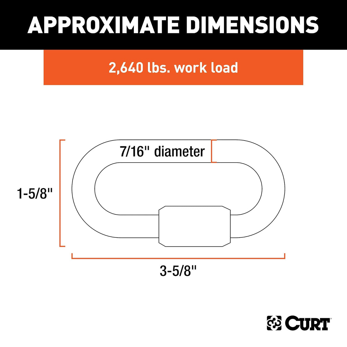 CURT Mosquetón de Cadena de Seguridad para Remolque 82931, 1.1 cm Diámetro, Zinc Transparente