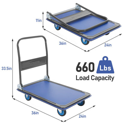 Olympia Tools - Carro plegable de empuje de 600 libras. Capacidad de camión de plataforma resistente con ruedas giratorias de 360°, color negro