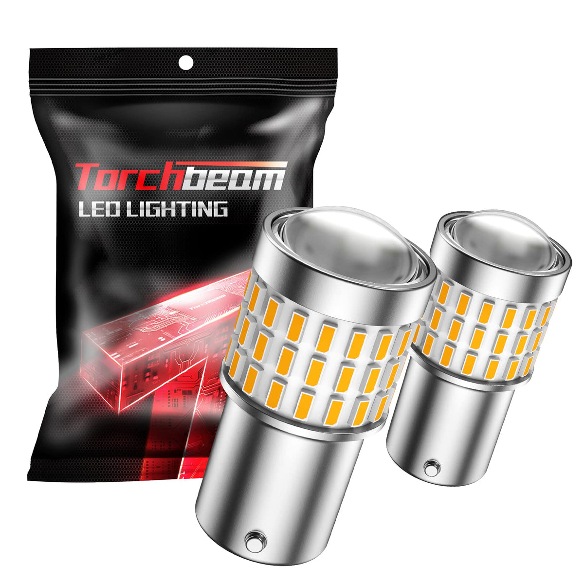 Torchbeam 1156 - Bombillas LED de señal de Giro, CANBUS sin Errores, reemplaza para P21W BA15S 1156A 1156NA 7506 1141, 12V-24V ámbar Amarillo LED para Automóvil, 2 Unidades