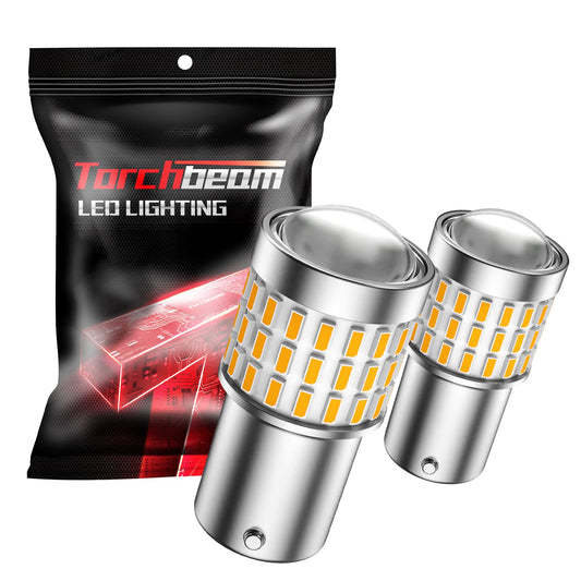 Torchbeam 1156 - Bombillas LED de señal de Giro, CANBUS sin Errores, reemplaza para P21W BA15S 1156A 1156NA 7506 1141, 12V-24V ámbar Amarillo LED para Automóvil, 2 Unidades