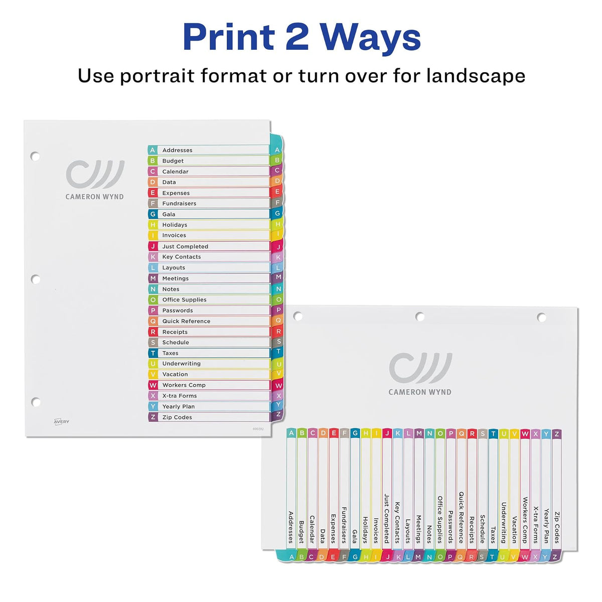 Avery 11844 SSeparador Prediseñado con Pestañas Multicolor Alfabético
