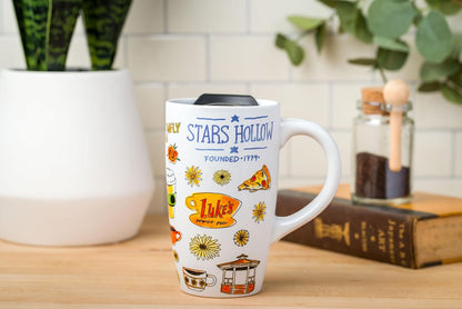 Silver Buffalo Gilmore Girls Stars Hallow Destination - Taza de viaje de cerámica de 16 onzas con tapa