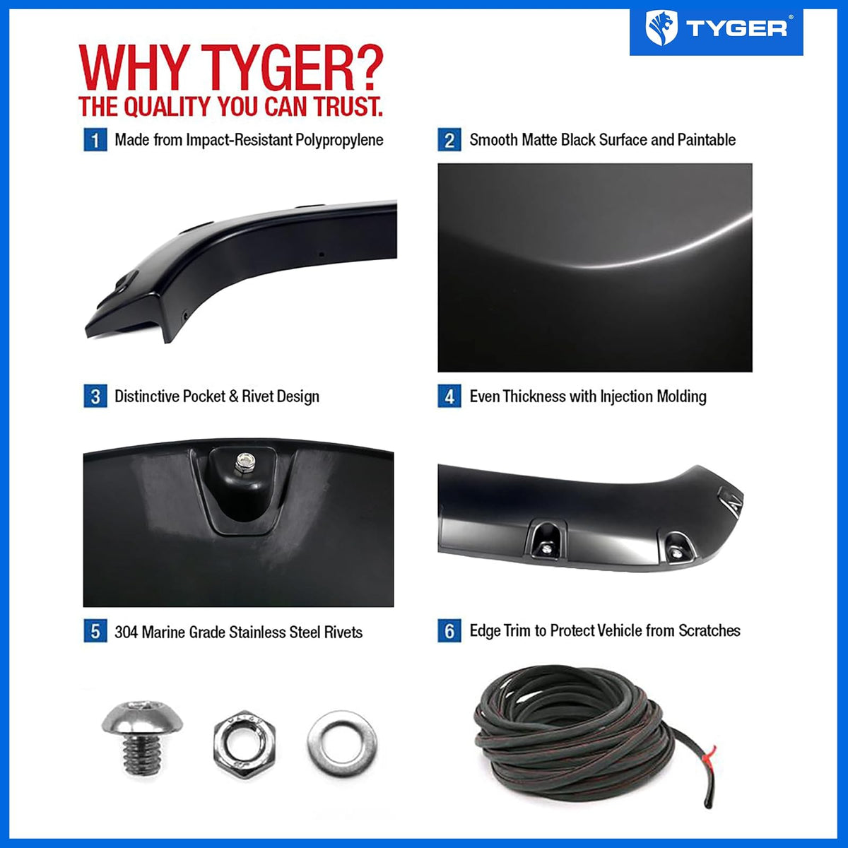 Tyger Auto TG-FF8D4148 - Juego de Guardabarros para Dodge Ram 1500 (Modelos de Lado Izquierdo Solamente), no para Modelos R/T, pintable, Suave, Color Negro Mate, Estilo remachado, 4 Piezas
