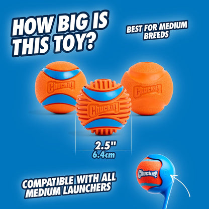 Chuckit! Fetch Ball Medley, Mediano, Bola para Perro, Paquete de 3, Bolas Ultra, Fetch y Resistentes Incluidas