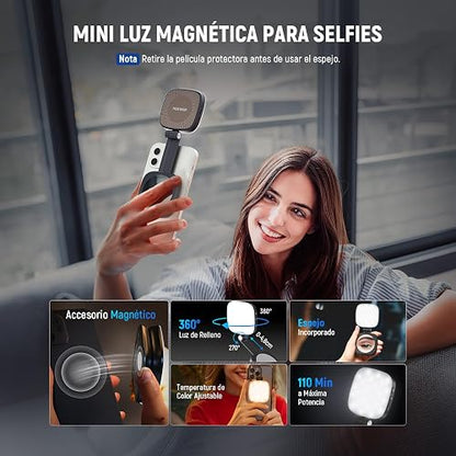NEEWER BÁSICO Luz Selfie Magnética Compatible con MagSafe iPhone, CRI95 700lx/0,3m Aro Relleno LED Plegable Iluminación con Espejo para Zoom Maquillaje Foto Grabación Videoconferencia, Negro NL48B