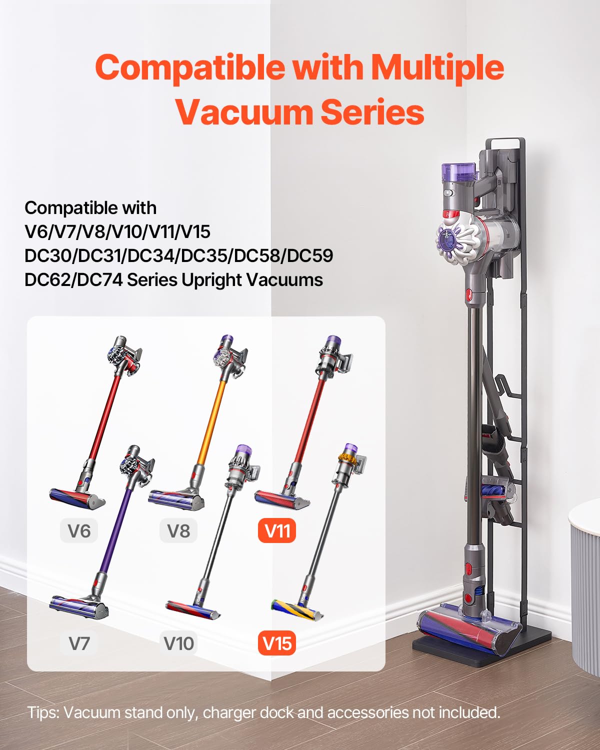 VEVOR Soporte de Aspiradora 1270 mm Compatible con Dyson V6 V7 V8 V10 V11 V15 Soporte Estable para Aspiradora con 4 Ganchos para Aspiradoras Verticales Dyson DC30 DC31 DC34 DC35 DC58 DC59 DC62 D74