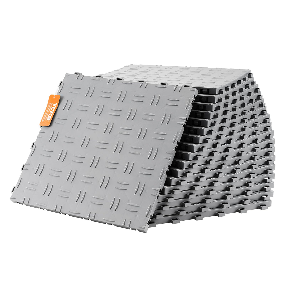 VEVOR Baldosas de Garaje Entrelazadas 50 Piezas Baldosas de PP para Suelo de Garaje 305 x 305 x 13,4 mm Textura Antideslizante de Doble Cara, para Garajes, Sótanos, Talleres de Reparación, Plata