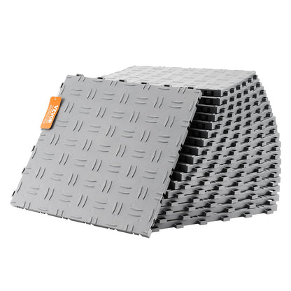 VEVOR Baldosas de Garaje Entrelazadas 50 Piezas Baldosas de PP para Suelo de Garaje 305 x 305 x 13,4 mm Textura Antideslizante de Doble Cara, para Garajes, Sótanos, Talleres de Reparación, Plata