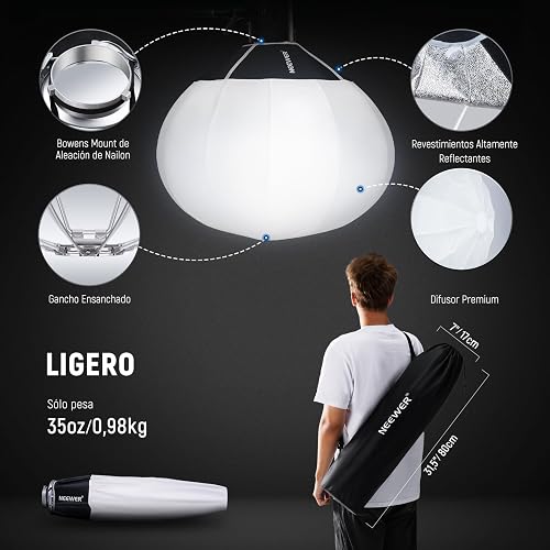 NEEWER 65cm Softbox Linterna, Difusor de Luz de 360° de Liberación Rápida Softbox con Bowens Mount con Aleación de Nylon para RGB CB60 CB60B CB200B MS60B MS60C MS150B Luz de Video LED Continua, NS26L
