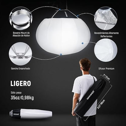 NEEWER 65cm Softbox Linterna, Difusor de Luz de 360° de Liberación Rápida Softbox con Bowens Mount con Aleación de Nylon para RGB CB60 CB60B CB200B MS60B MS60C MS150B Luz de Video LED Continua, NS26L