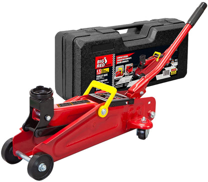 Big Red T820014S Torin - Gato hidráulico de Servicio de Carretilla/Piso con Funda de Almacenamiento de Molde de soplado, Capacidad de 1.5 toneladas (3 Libras), Color Rojo