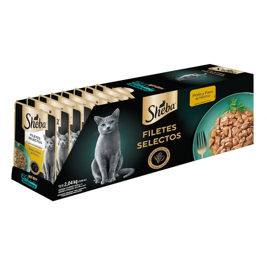 Sheba - Alimento Húmedo para Gatos Adultos, Sabor Pavo y Pollo Al Horno, Paquete de 24 Unidades, 85g c/u.