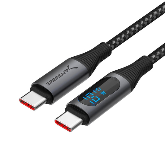 SABRENT Cable de carga USB C a USB C con visualización inteligente, 1 M/3.3 pies de largo, chip de marcador electrónico, carga de 100 W y velocidades de transferencia de datos de 480 Mbps, para