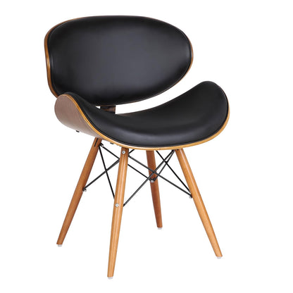 Armen Living Cassie Mid-Century Dining Chair in Walnut Wood and Black Faux Leather