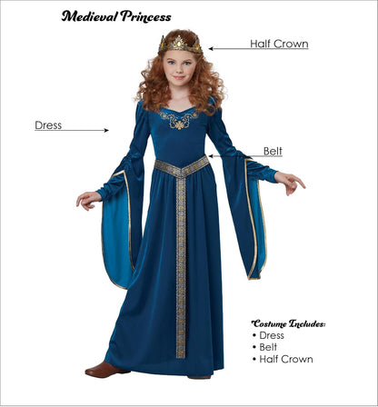 California - Disfraz de princesa medieval, disfraz infantil, talla XS