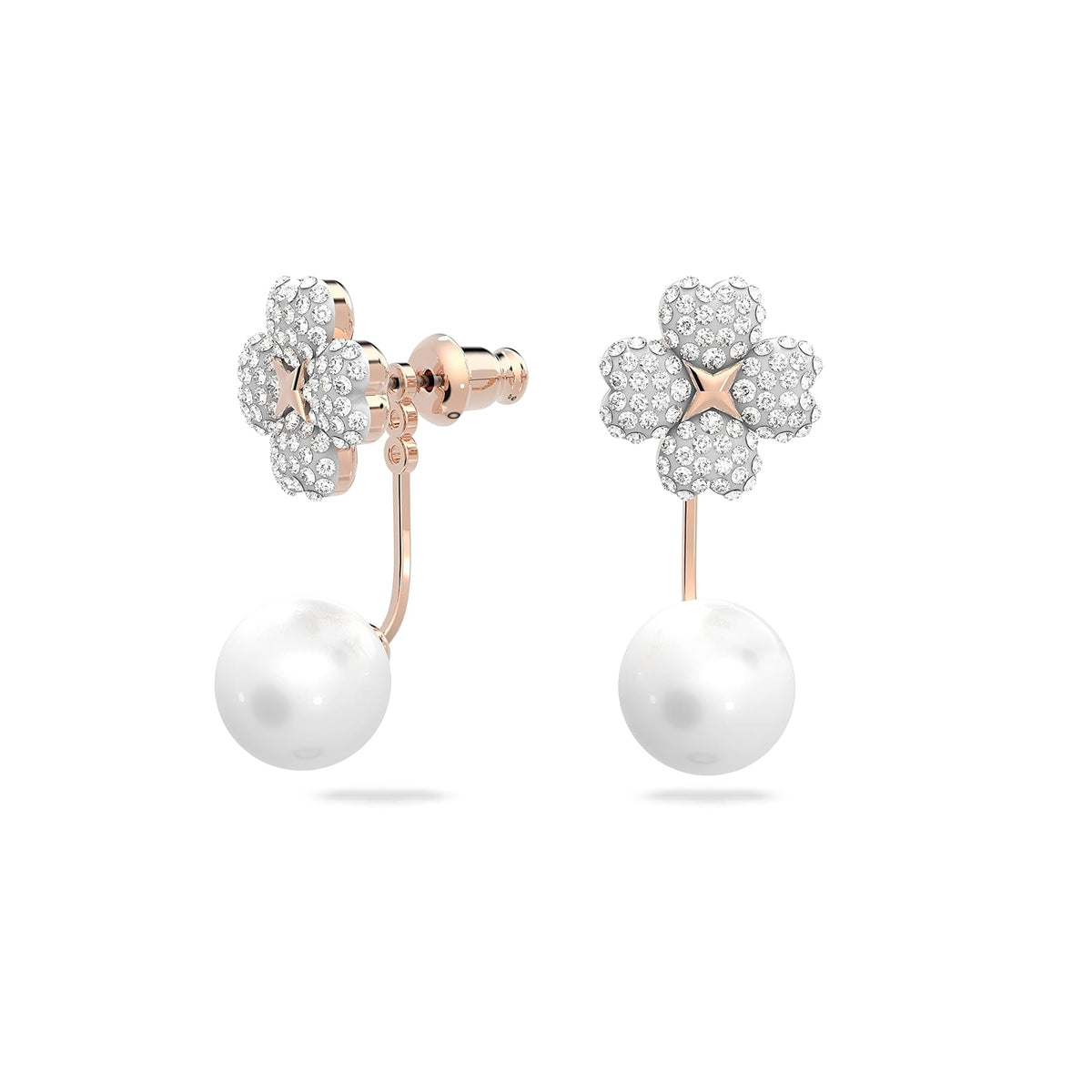 Colección de joyas de vidrio Swarovski Latisha con diseño de flores, arete y pulsera, tono oro rosa y acabado en tono rodio