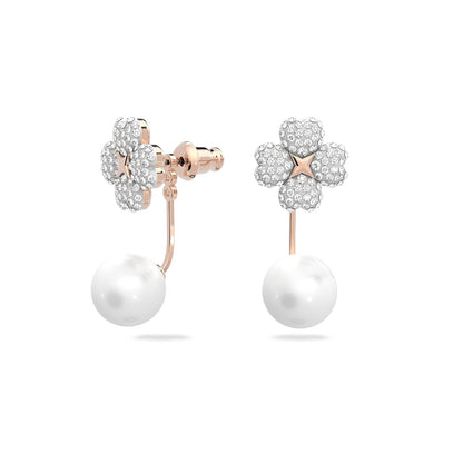 Colección de joyas de vidrio Swarovski Latisha con diseño de flores, arete y pulsera, tono oro rosa y acabado en tono rodio